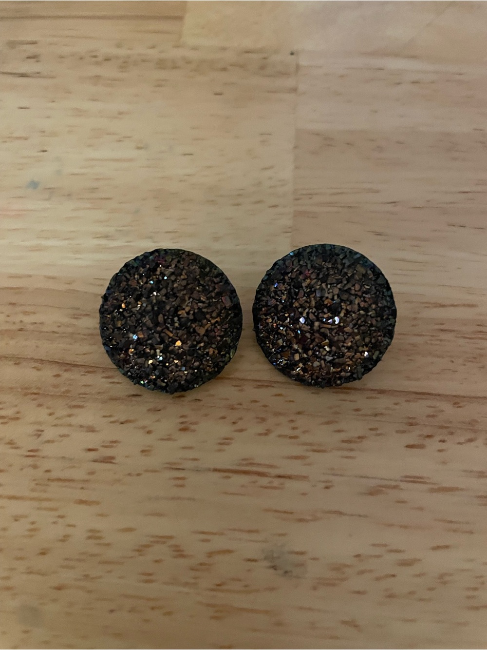 Set of 3 Sparkle Druzy Stud Earrings - Silver, Black, Brown Iridescent - Picture 4 of 5